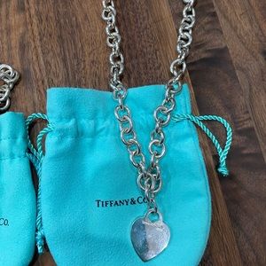 Tiffany & Co. Silver Heart Tag Toggle Necklace with Tiffany Blue Pouch
